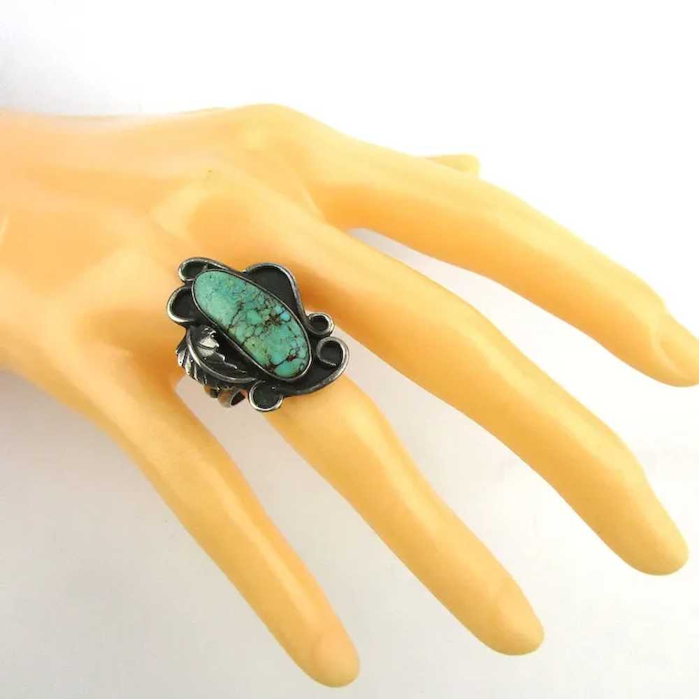Vintage Navajo Sterling Silver Turquoise Ring Rea… - image 7