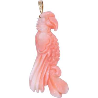 Carved Coral Angel Skin 3-D Bird Parrot Pendant S… - image 1