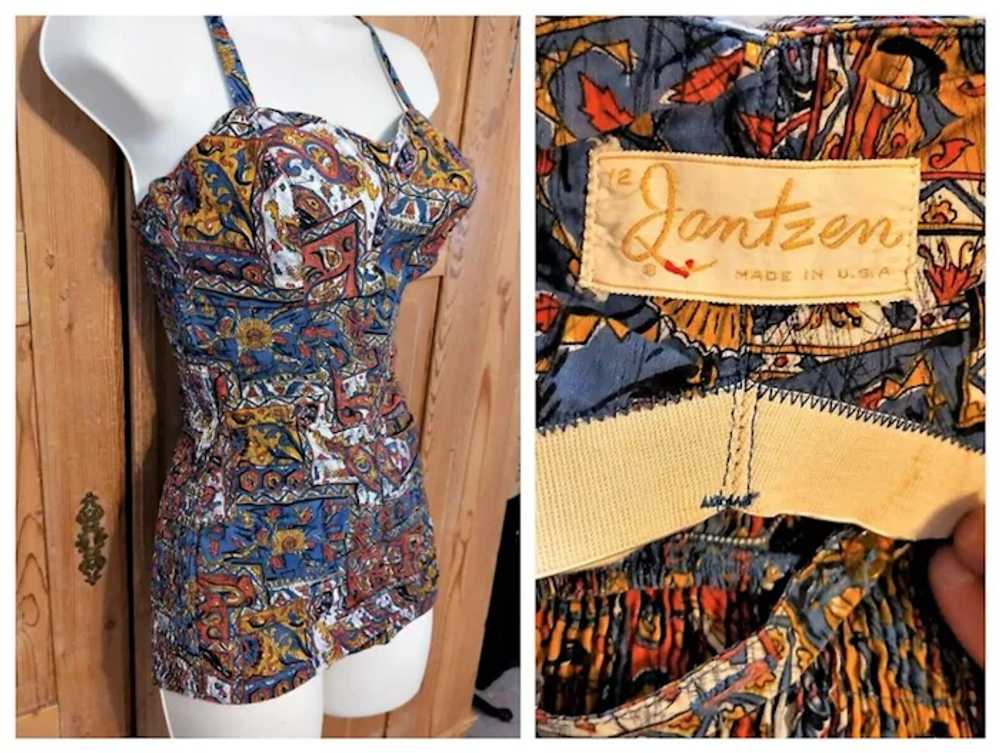 1940's Pin Up Swimsuit / Jantzen Cotton Tiki Swim… - image 8