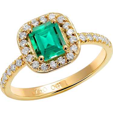 Emerald Shaped Emerald Diamond Halo Eighteen Karat