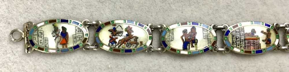 Detailed Egyptian Revival Sterling Enamel Bracelet - image 2