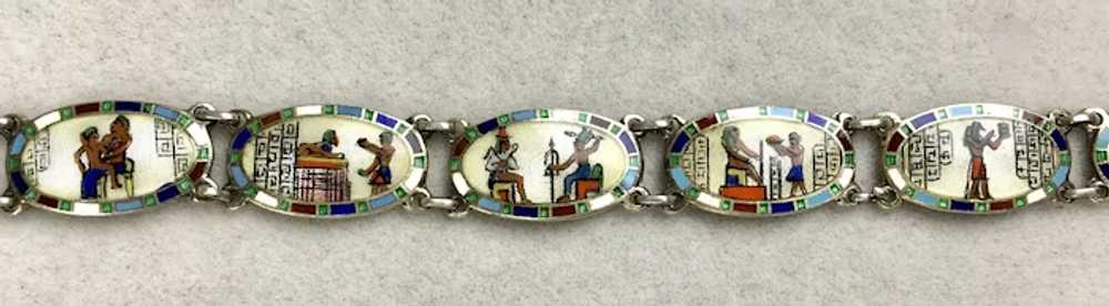 Detailed Egyptian Revival Sterling Enamel Bracelet - image 3