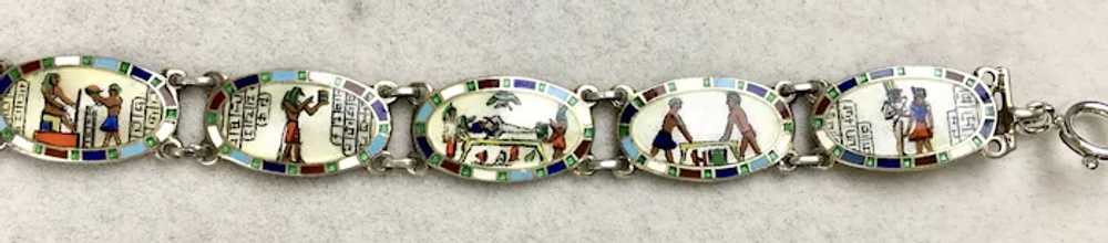 Detailed Egyptian Revival Sterling Enamel Bracelet - image 4