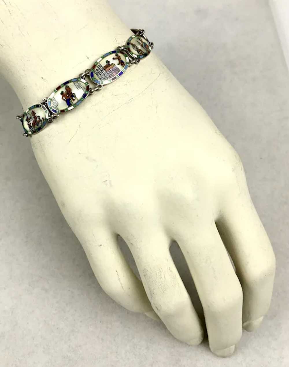 Detailed Egyptian Revival Sterling Enamel Bracelet - image 5
