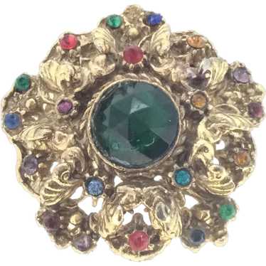 Art Deco Czech Glass Gilt Tutti Fruity Brooch - image 1