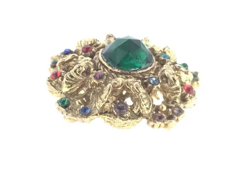 Art Deco Czech Glass Gilt Tutti Fruity Brooch - image 2