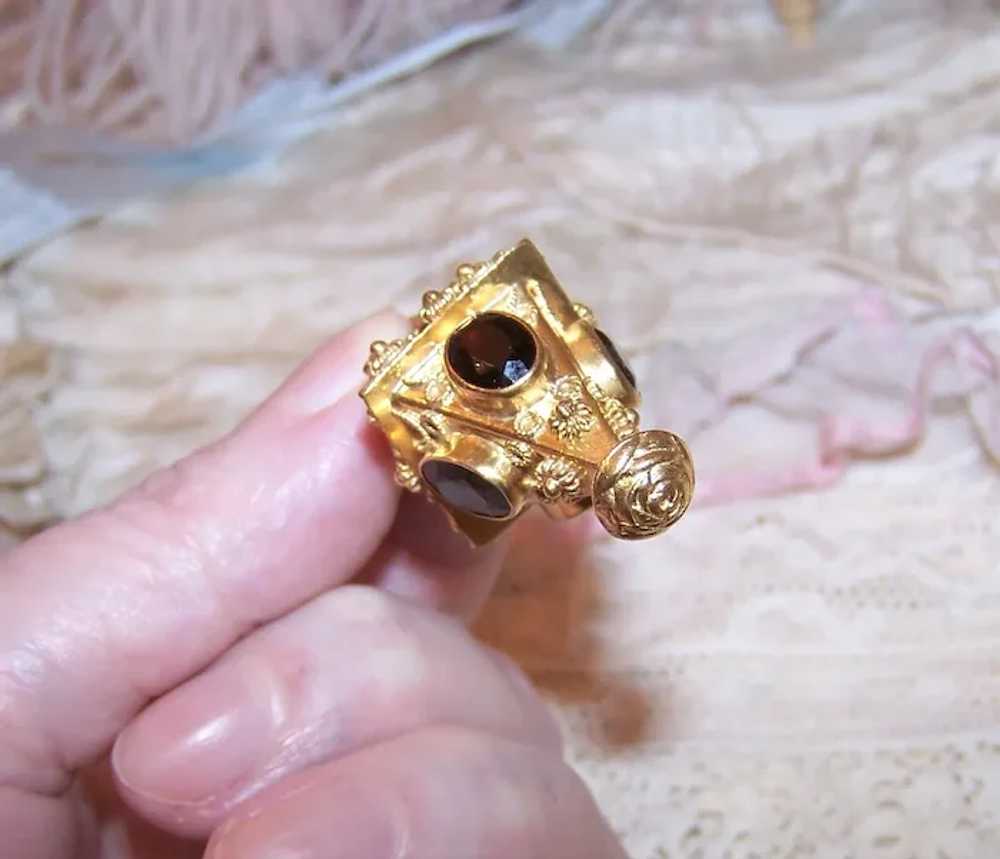 Etruscan Revival Italian 18K Gold and Garnet Fob … - image 9
