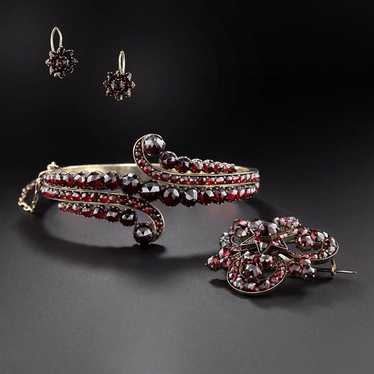 Victorian Bohemian Garnet Bracelet, Brooch and Ea… - image 1