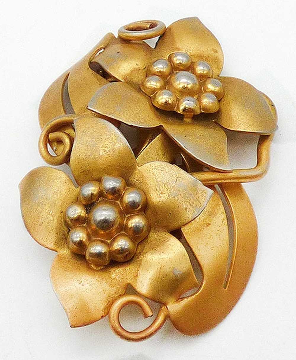 Gold Tone Dimensional Flowers Dress Clip - image 1