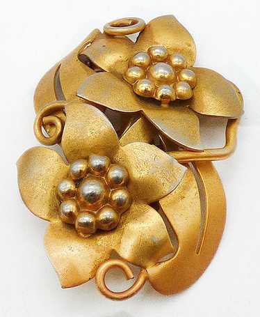 Gold Tone Dimensional Flowers Dress Clip