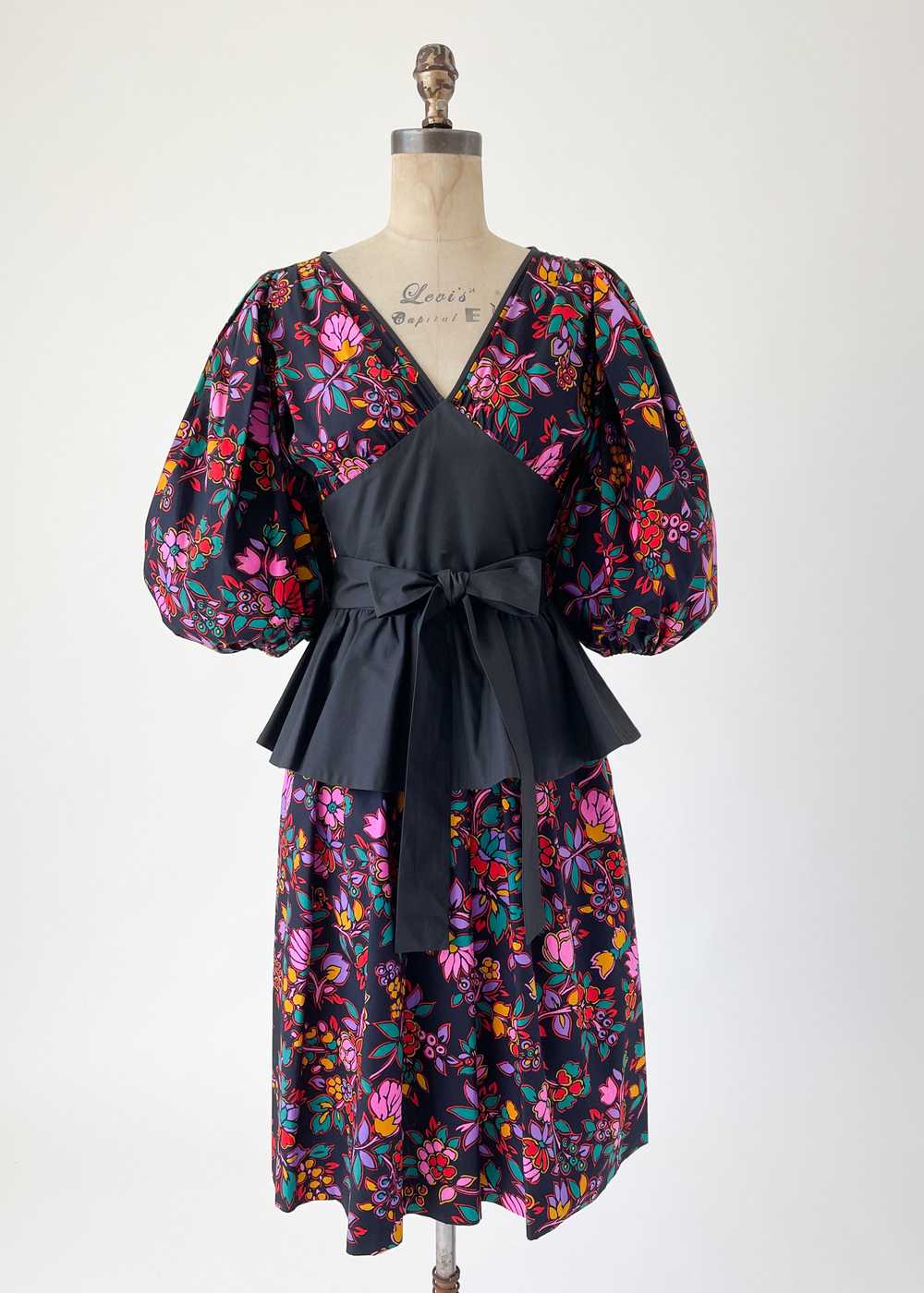 Vintage Early 1980s YSL Cotton Peplum Dress - image 1