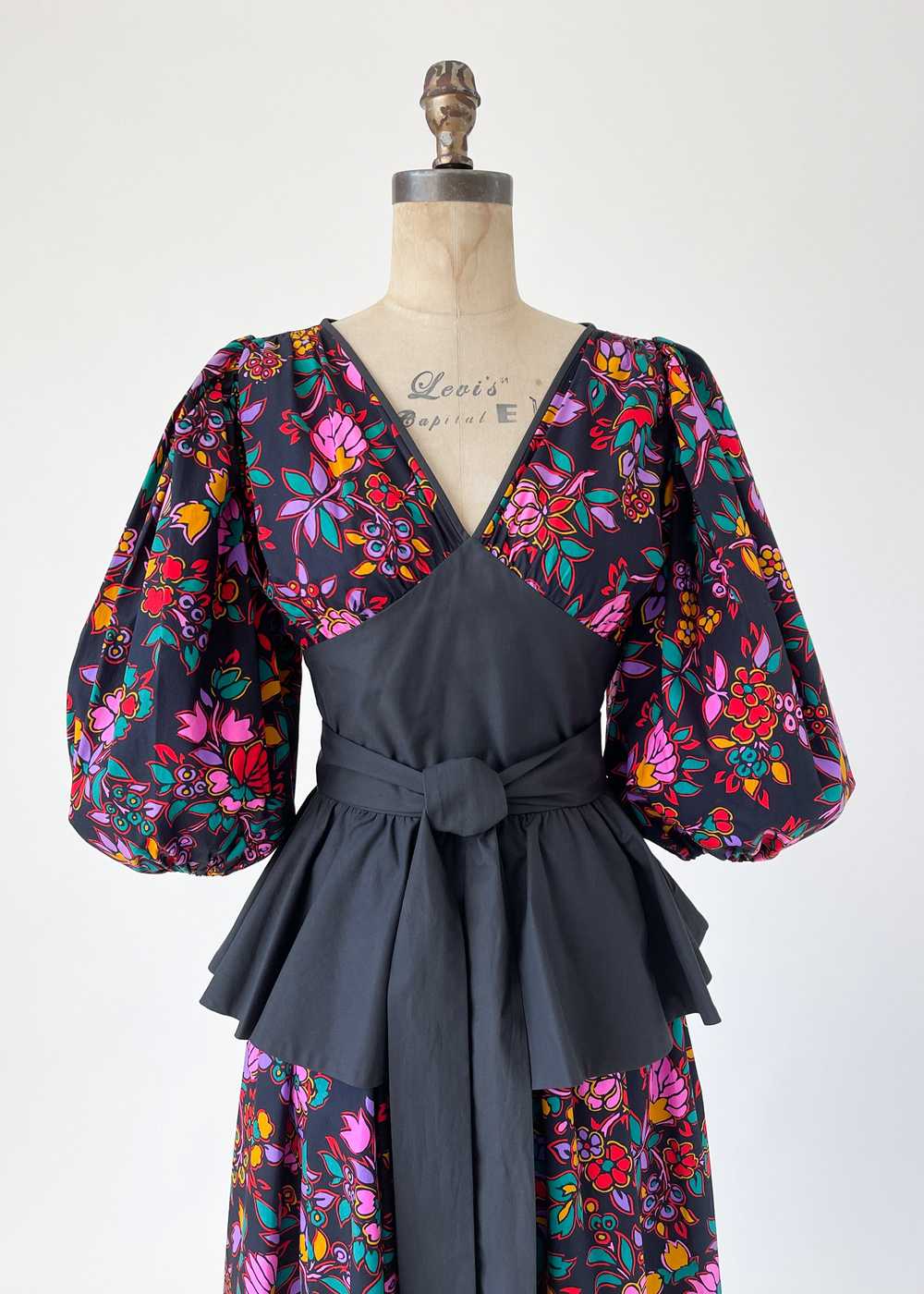 Vintage Early 1980s YSL Cotton Peplum Dress - image 5
