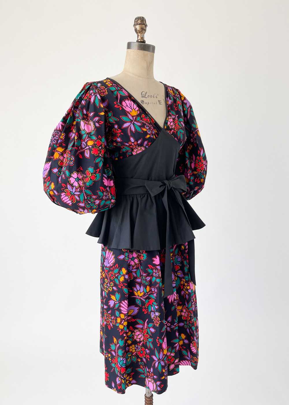 Vintage Early 1980s YSL Cotton Peplum Dress - image 7