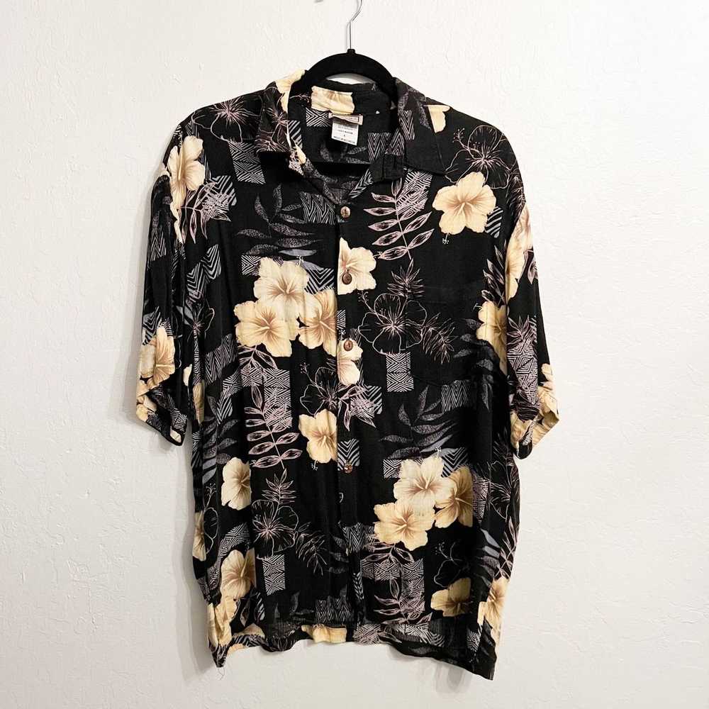 Hawaiian Shirt ALOHA HUT Rayon Black Hawaiian Tou… - image 1