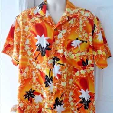 Vintage USA Hutspah Floral All Over Sunset Hawaiian Button Up Shirt Mens  Large L