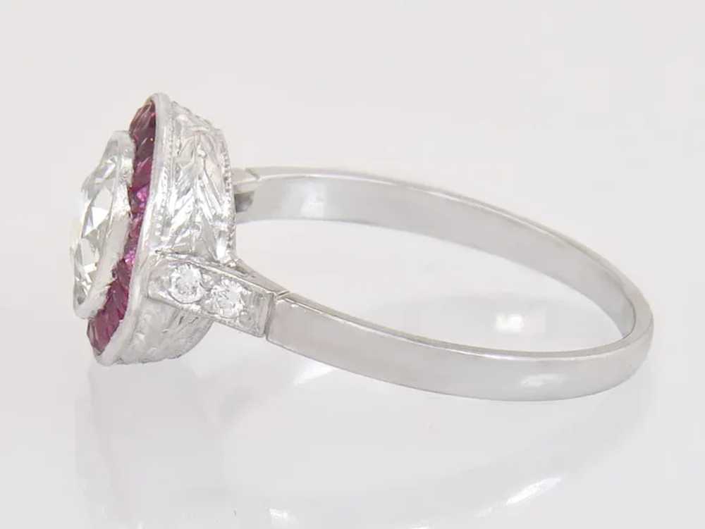 Antique 18K Gold 2.04ct Diamond & Ruby Halo Art D… - image 3