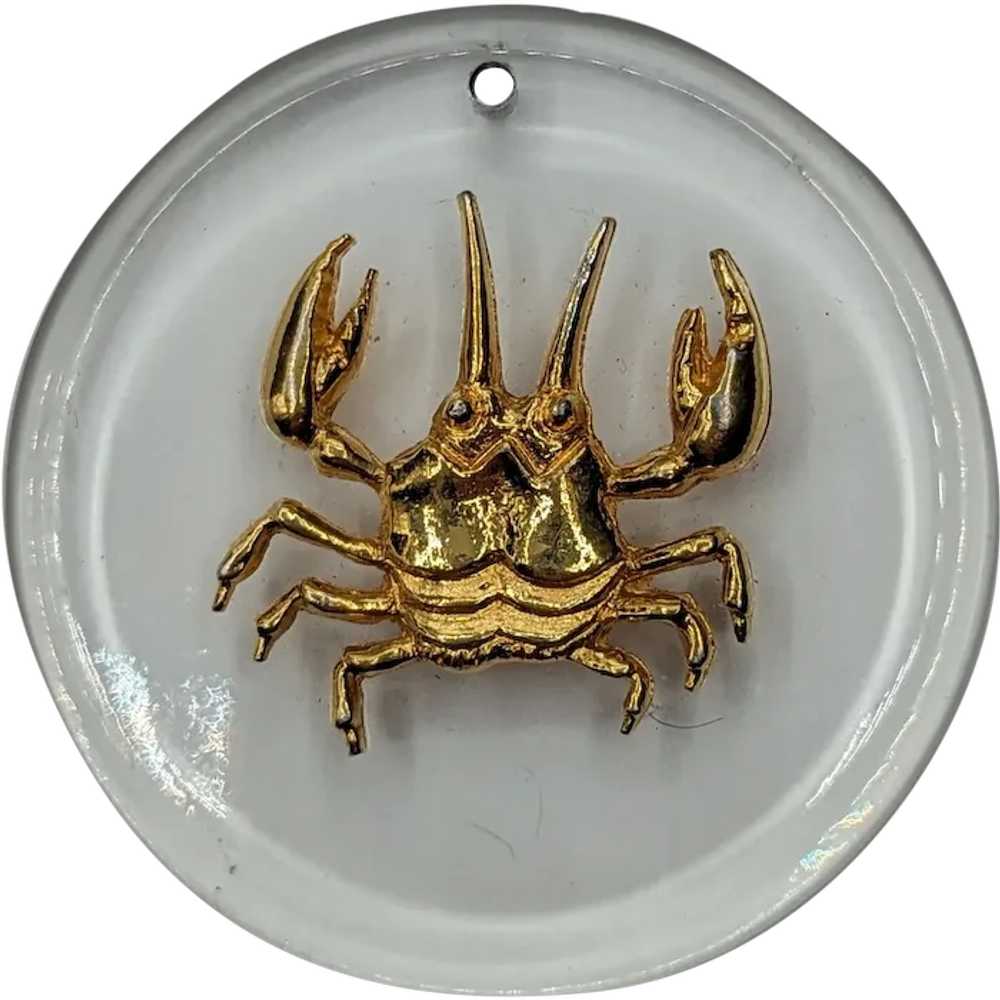 Vintage Zodiac Sign Cancer Clear Circle with Gold… - image 1