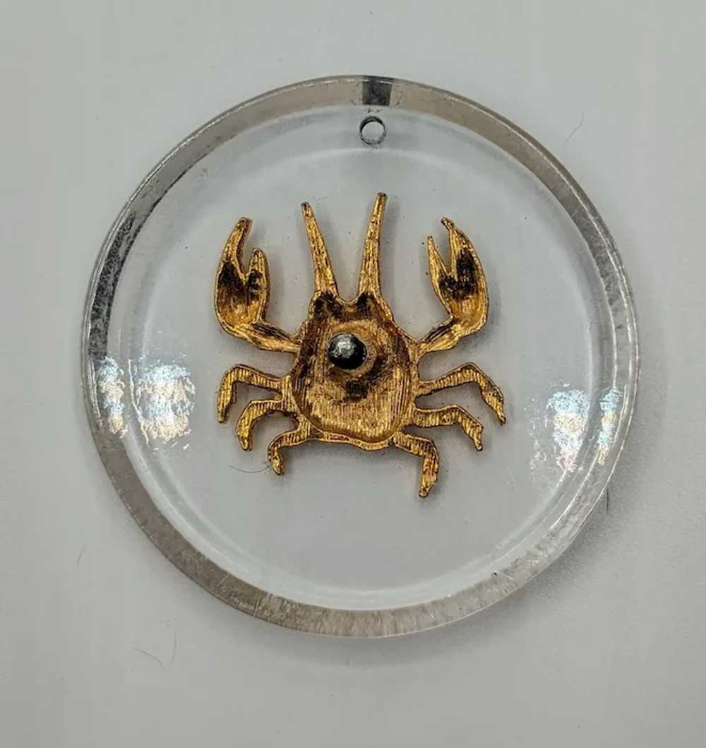 Vintage Zodiac Sign Cancer Clear Circle with Gold… - image 2