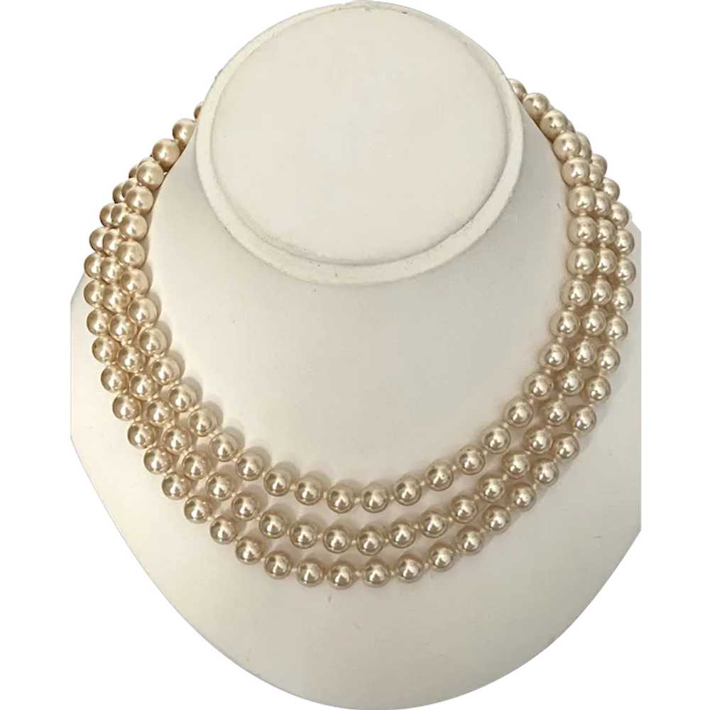 Three Strands Necklace with Faux Diamond Clasp - image 1