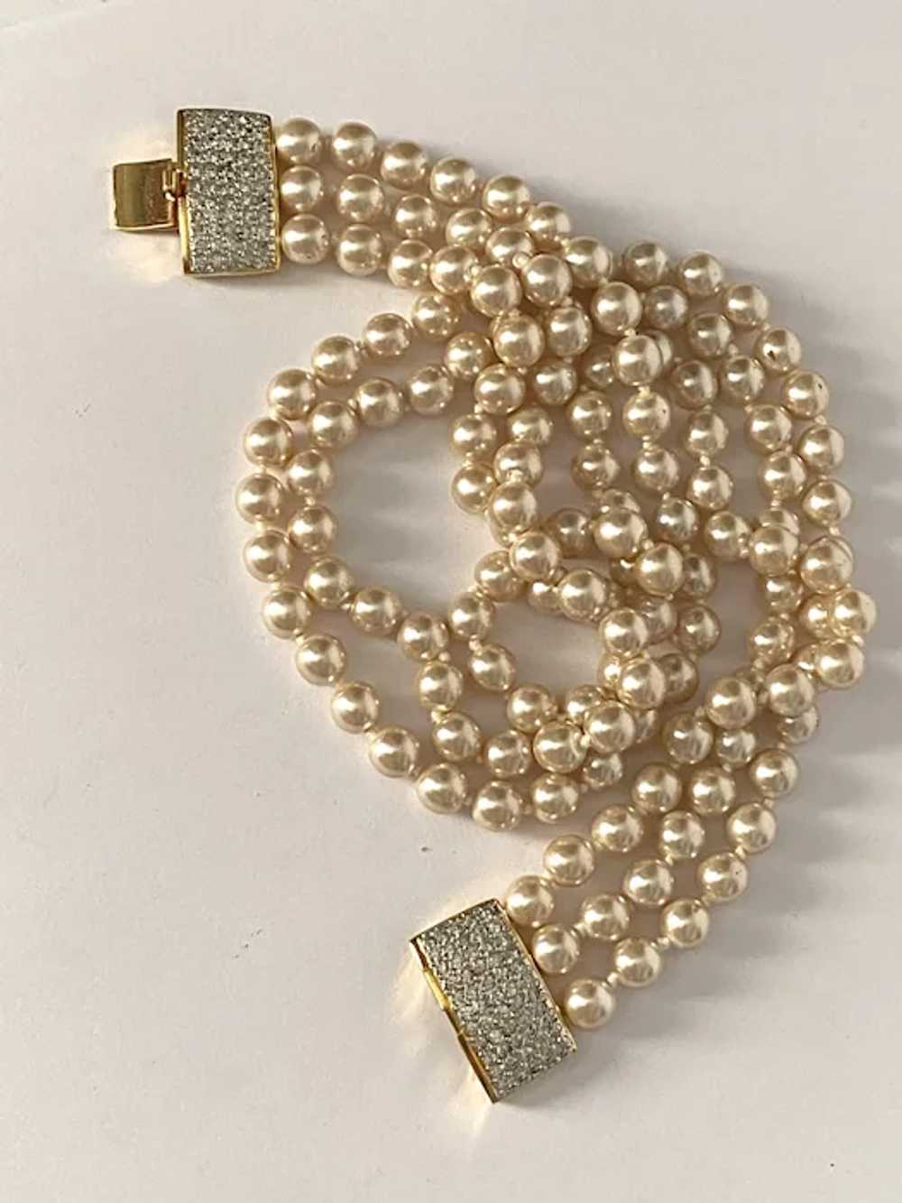 Three Strands Necklace with Faux Diamond Clasp - image 2