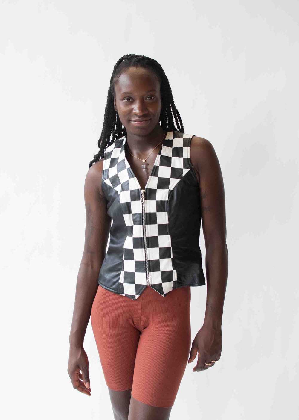 1990s Checkered Leather Vest - image 1