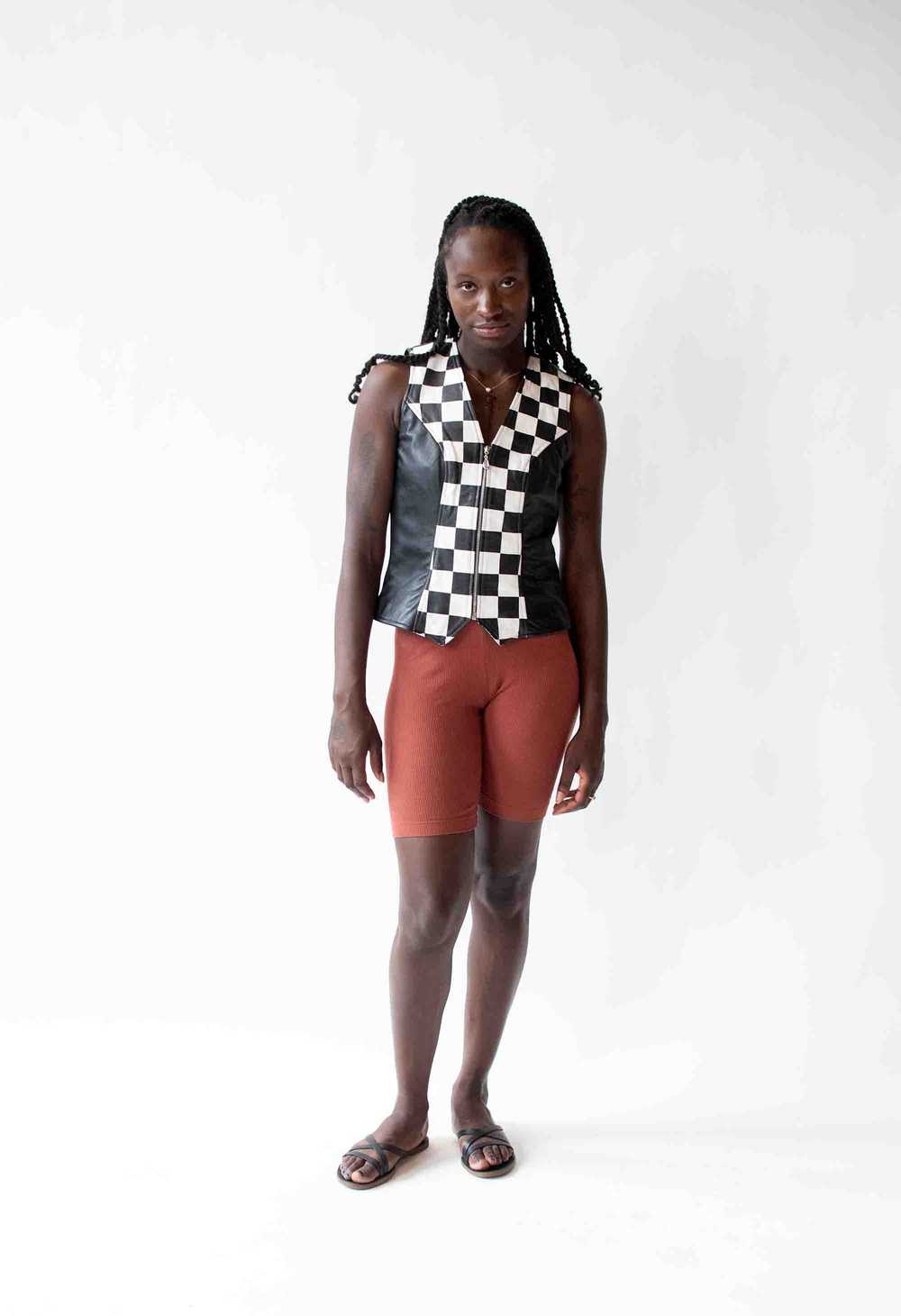 1990s Checkered Leather Vest - image 2