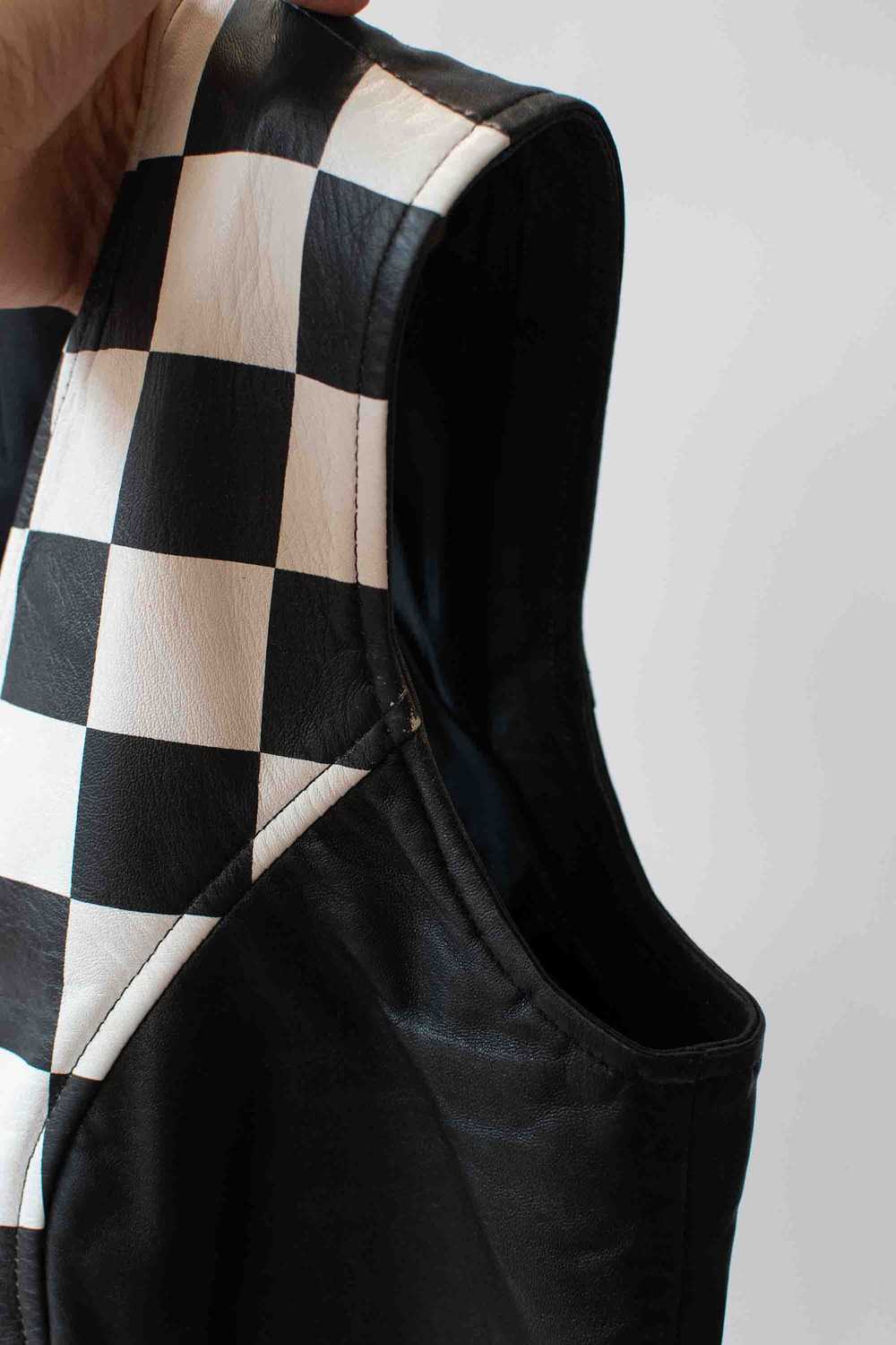 1990s Checkered Leather Vest - image 5