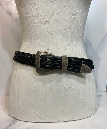 VINTAGE BRAIDED LEATHER Belt,black Brown Leather Belt,braided Leather Belt  Womens,vintage Braided Buckle Leather Belt,vintage Western Belt 