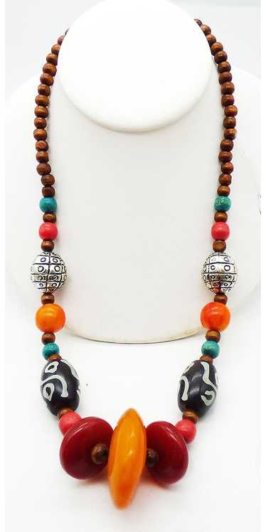 Copal and Wood Bead Boho Necklace