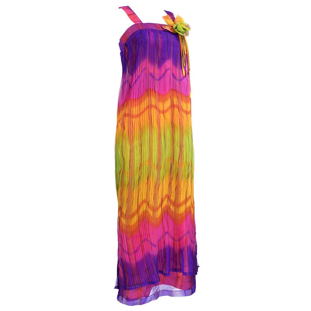 Vintage 70s Ombre Rainbow Pleated Maxi Dress - image 2