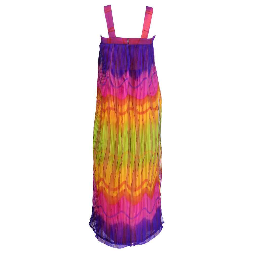 Vintage 70s Ombre Rainbow Pleated Maxi Dress - image 3