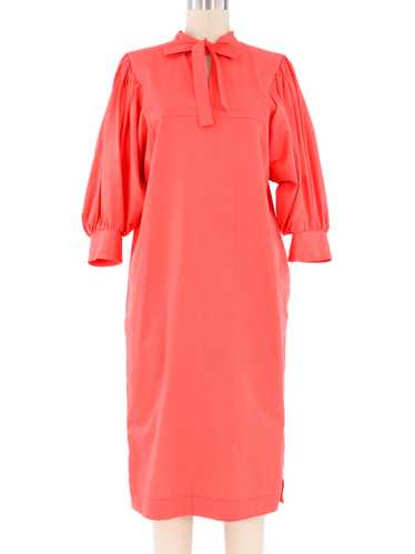 Yves Saint Laurent Coral Puff Sleeve Dress - image 1