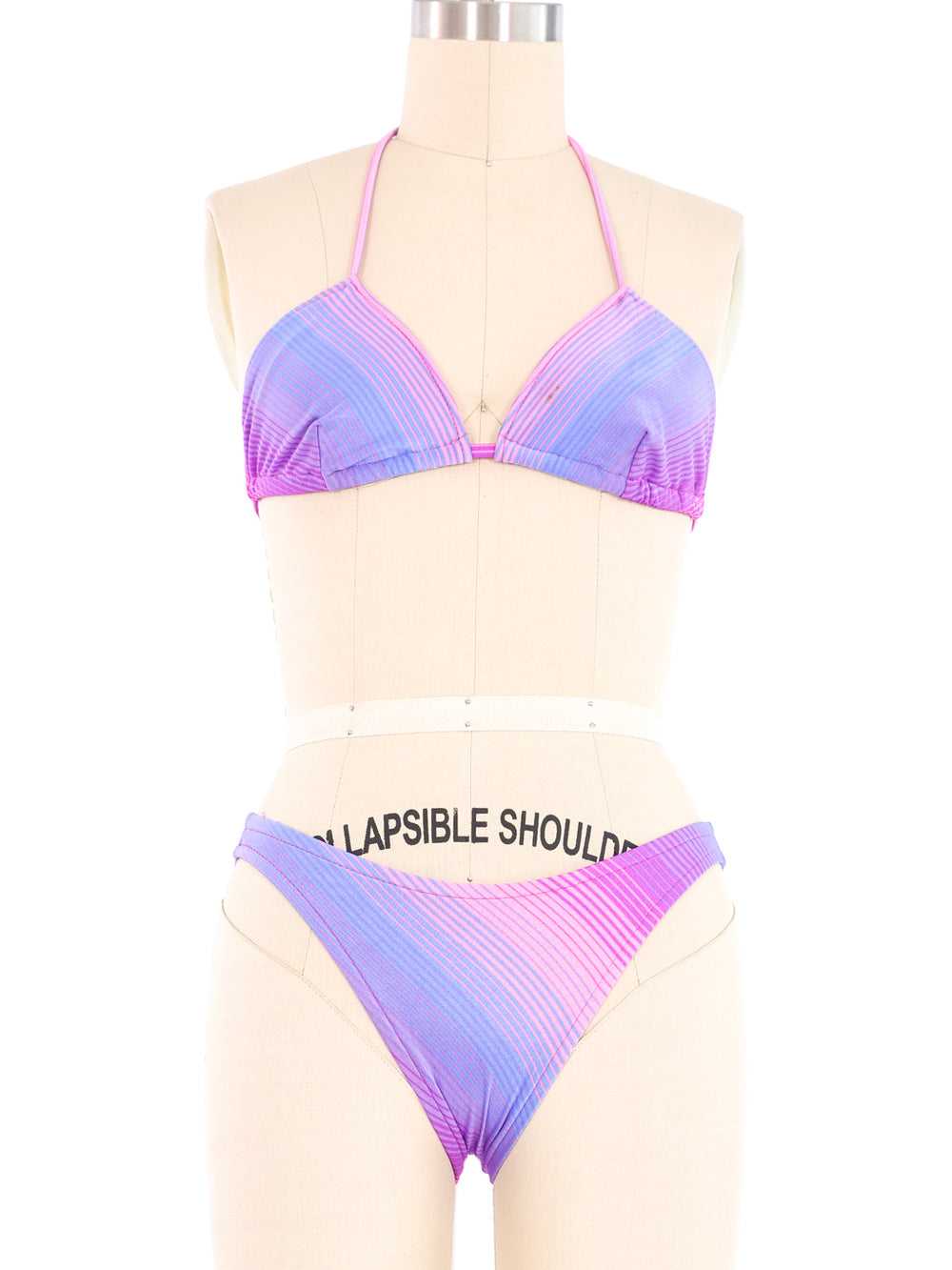 1970s Pink And Purple Striped Bikini - image 1