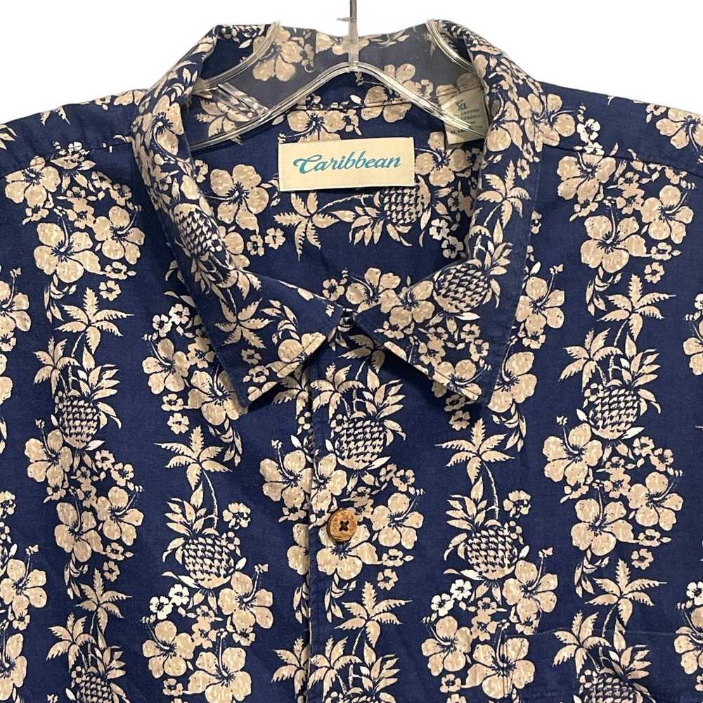 Caribbean Caribbean Hawaiian Shirt Blue & Tan XL … - image 2