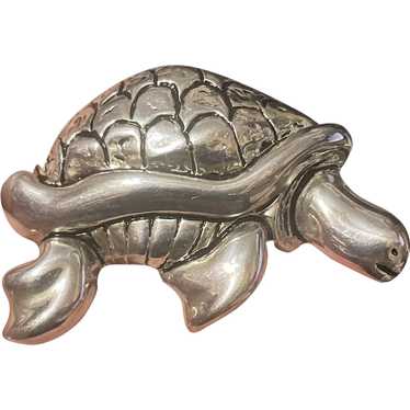 Sterling Silver Hollow Turtle Brooch Marked Aires… - image 1