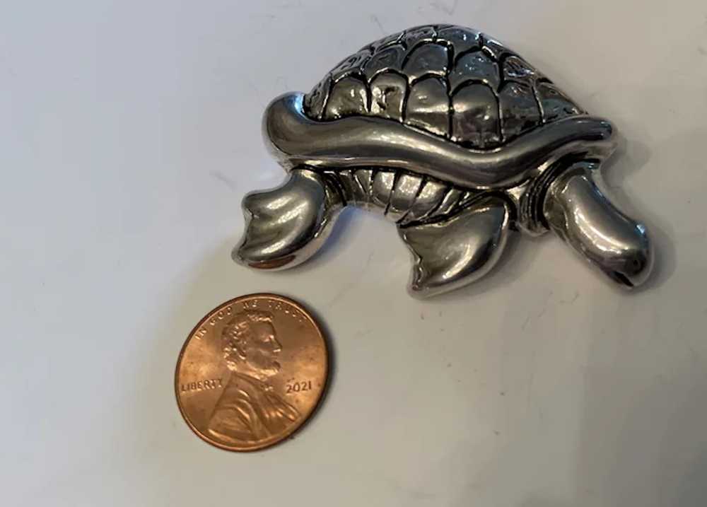 Sterling Silver Hollow Turtle Brooch Marked Aires… - image 3