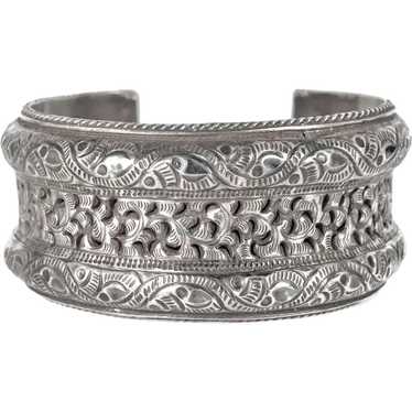 antique Asian silver repousse serpents Cuff Bracel