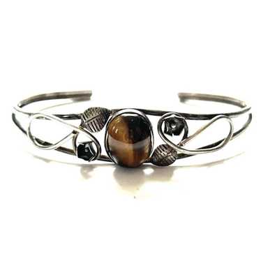 Vintage Wire Cuff Bangle Bracelet Tiger Eye cuff … - image 1