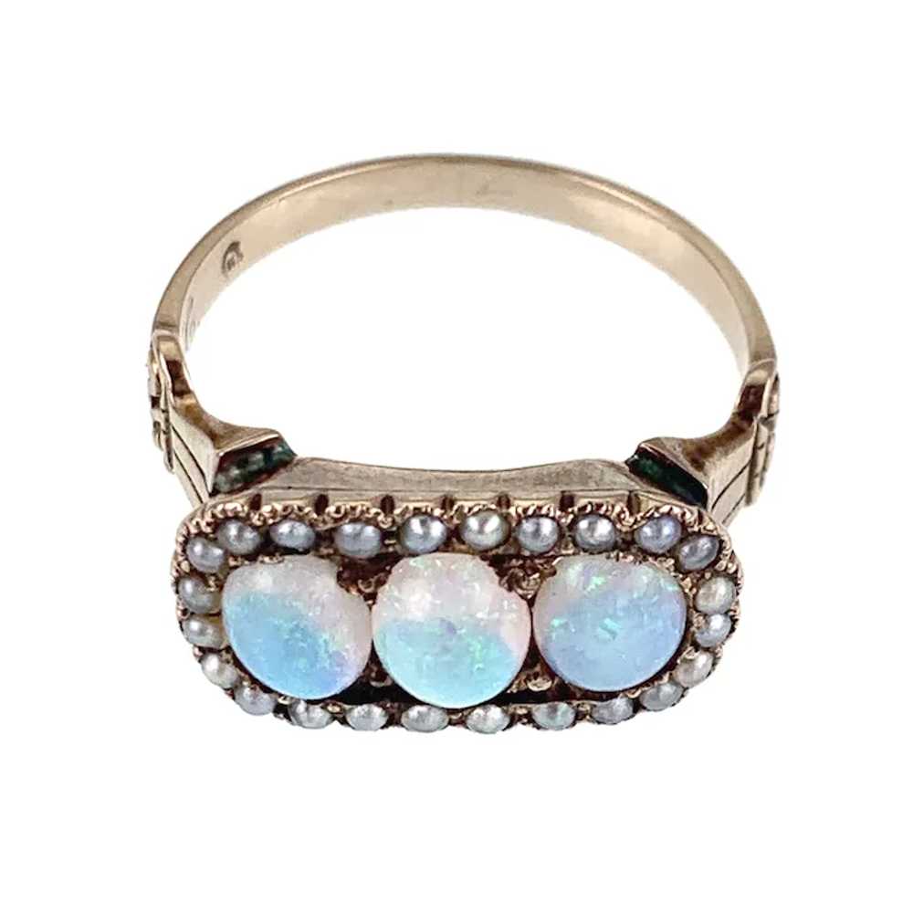 Antique 14K, Opal & Seed Pearl Ring - image 2