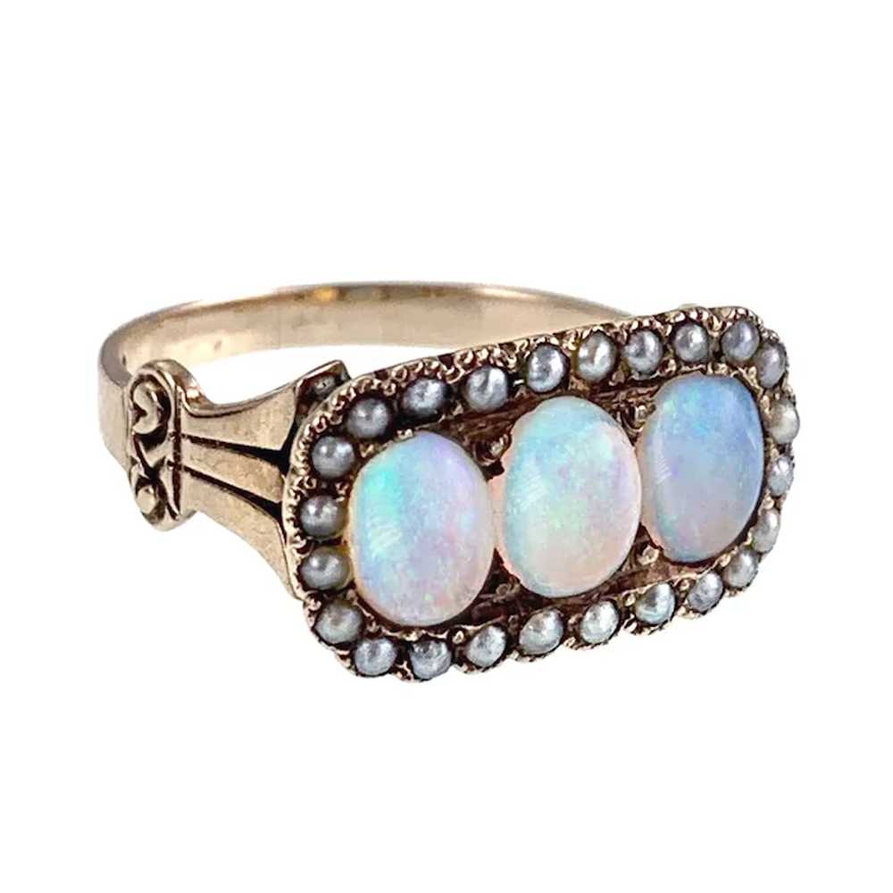 Antique 14K, Opal & Seed Pearl Ring - image 3