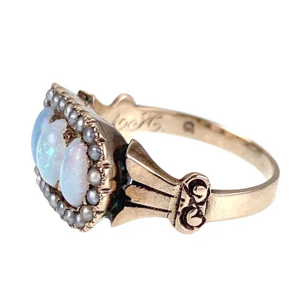 Antique 14K, Opal & Seed Pearl Ring - image 4