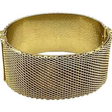 Wide Hinged Goldtone Bracelet with Pretty Mesh De… - image 1