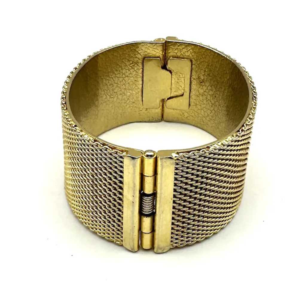 Wide Hinged Goldtone Bracelet with Pretty Mesh De… - image 5