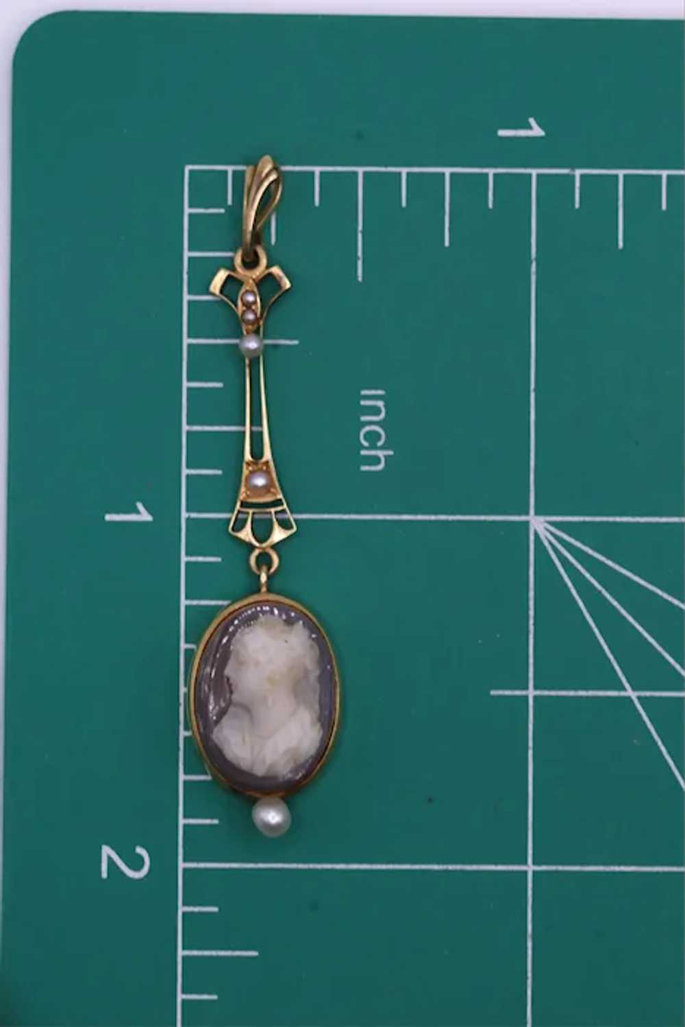 Edwardian 14k Yellow Gold Sardonyx Cameo Seed Pea… - image 11