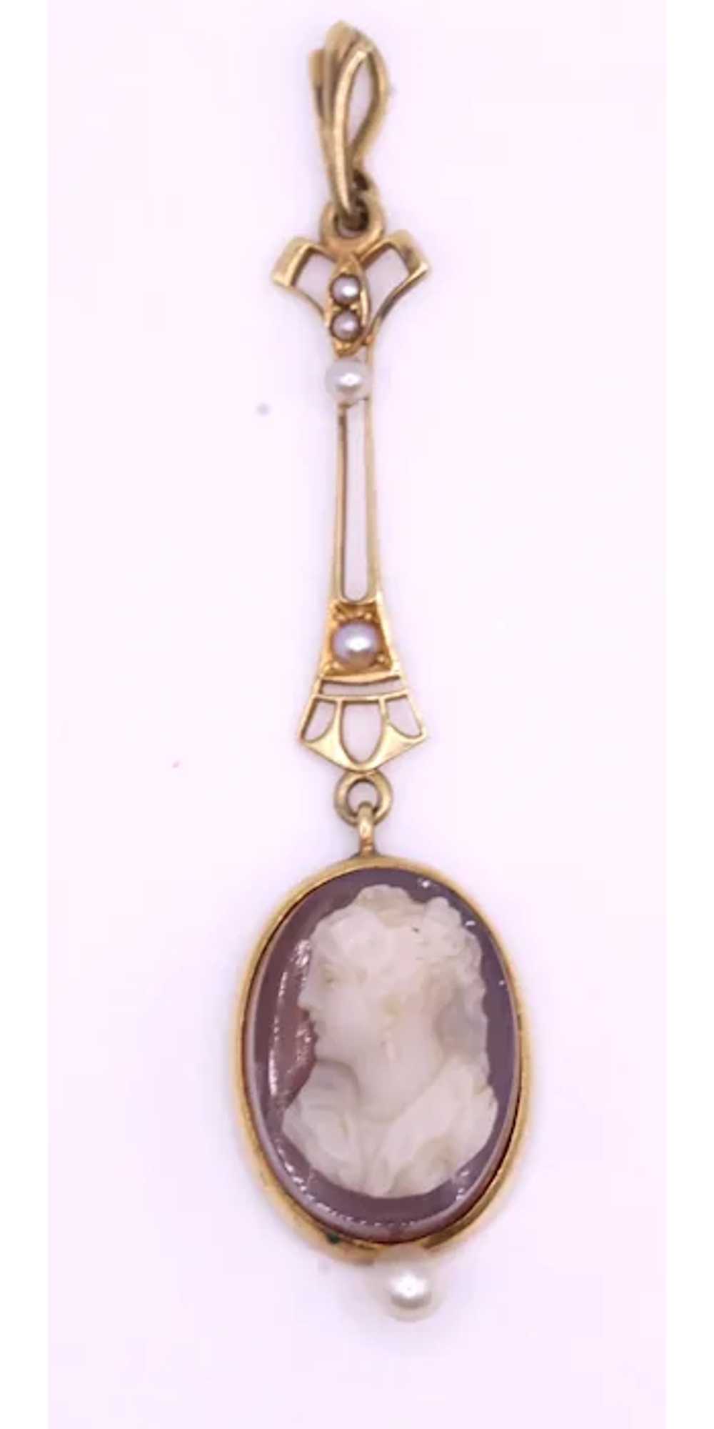 Edwardian 14k Yellow Gold Sardonyx Cameo Seed Pea… - image 2