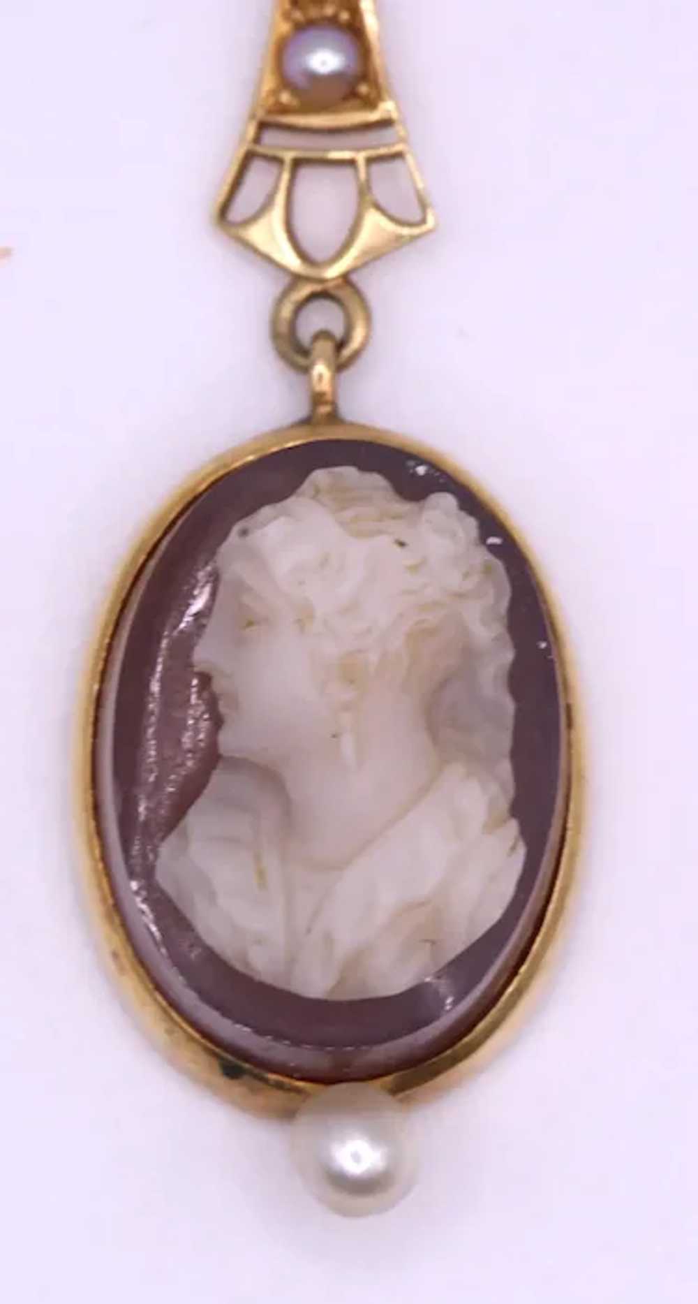 Edwardian 14k Yellow Gold Sardonyx Cameo Seed Pea… - image 3