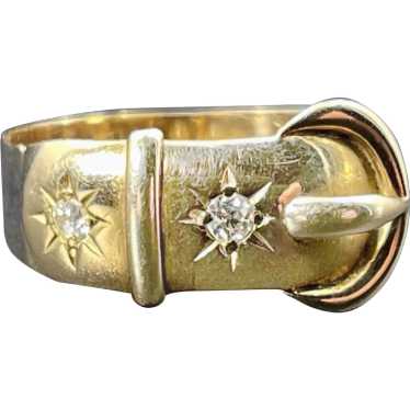 Antique 18K & Diamond Buckle Ring - image 1