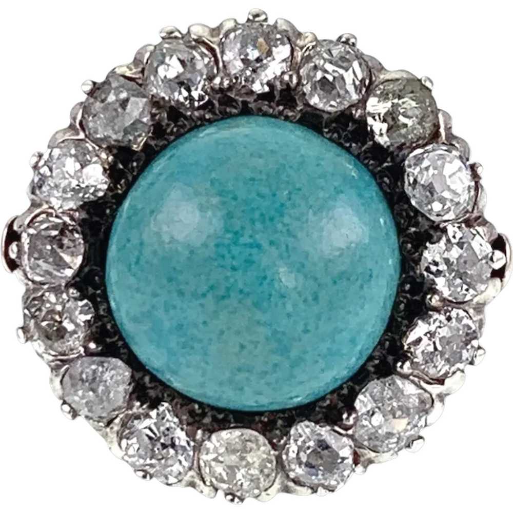 Antique Victorian 14K, Diamond & Turquoise Ring - image 1