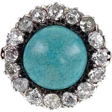 Antique Victorian 14K, Diamond & Turquoise Ring - image 1