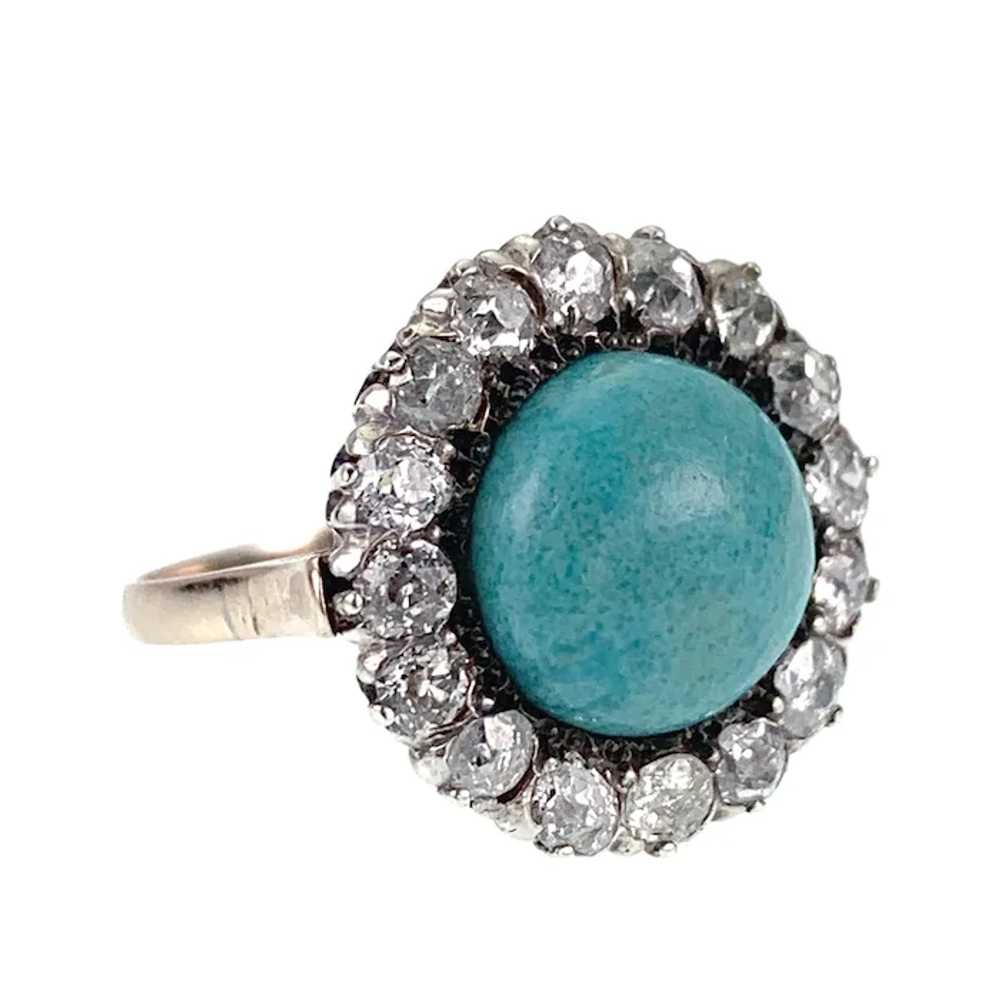 Antique Victorian 14K, Diamond & Turquoise Ring - image 2